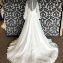 Something Blue Jasmine Couture Wedding Dress Chiffon Ivory Size 12 Long Sleeve WEDDING DRESSES