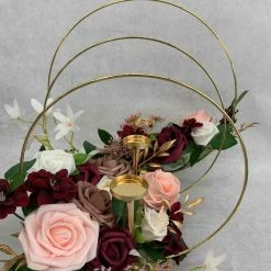 Something Blue 3 Pc Metal Floral Centerpiece Blush/Burgundy/Ivory/Gold DECOR