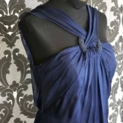 Something Blue Mikael Aghal 28579 Women's MOB Silk Navy Size 12 Floor Chiffon