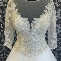 Size 12 Ivory Tulle W/ Gold Lace Accents Sophia Tolli 3/4 Sleeve Ballgown WEDDING DRESSES
