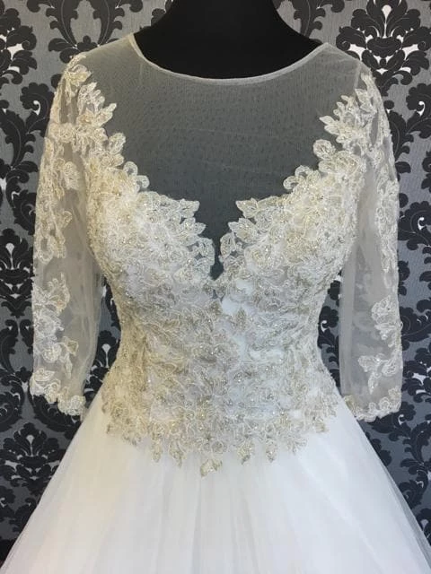 Size 12 Ivory Tulle W/ Gold Lace Accents Sophia Tolli 3/4 Sleeve Ballgown WEDDING DRESSES 4 Size 12 Ivory Tulle W/ Gold Lace Accents Sophia Tolli 3/4 Sleeve Ballgown WEDDING DRESSES