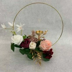 Something Blue 3 Pc Metal Floral Centerpiece Blush/Burgundy/Ivory/Gold DECOR