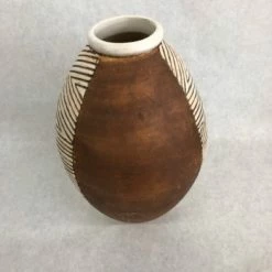 Something Blue Vase Size 12" X 3" Clay Brown/Cream Oval VASES DECOR