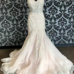 Something Blue Stella York 6541DM Beaded Lace Blush/ivory AS IS HOLE IN LEFT SKIRT LOOSE BEADS