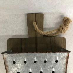 Something Blue Basket Size 15"x8.5" Galvanized Silver/Brown WOOD DECOR