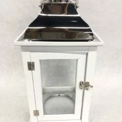 Something Blue Lantern Wood/Glass/Metal White/Silver Size 16.5"x8"x8" LANTERNS/BIRDCAGES