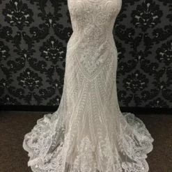 Something Blue Wedding Allure Bridal Women's Wedding Dress Lace Ivory/Champagne Sheath