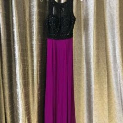 Something Blue Size 2 Magenta Temptation Poly-Spandex Highneck Sheath PROM