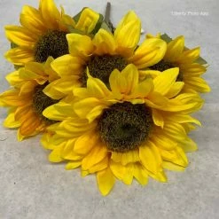 Something Blue Blooming Autumn Sunflower Floral Yellow/Brown/Green Size 20
