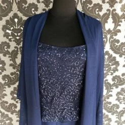 Something Blue Eva Women's Formal Chiffon/Sequin Navy 3pc Pant Set Size 5XL