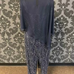 Something Blue Ignite Evenings Women Formal Lace/Chiffon Navy Size 16 W/ Shawl FORMAL/MOTHER'S DRESSES