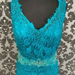 Something Blue Mon Cheri 118968 Formal Tool/Lace Teal Size 12 FORMAL DRESSES