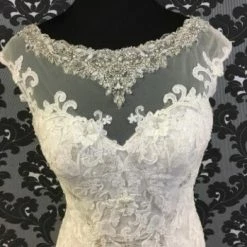 Something Blue Mori Lee 2702 Wedding Dress Lace Cafe Size 10 Illusion Beaded Top WEDDING DRESSES