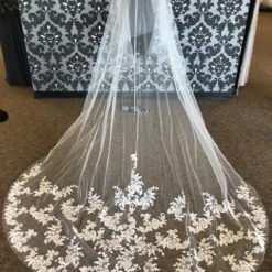 Something Blue As Is Veil Tulle & Lace Ivory Size Cathedral Lace V7262C VEILS