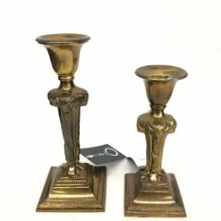 Something Blue Hollywood Regency Taper Candle Holder Brass Gold Size 2pc CANDLES