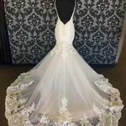 Size 8 Ivory/Champagne Lace Mori Lee Sleeveless Mermaid Sweetheart WEDDING DRESSES
