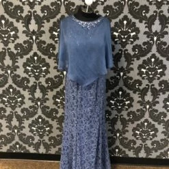 Something Blue Ignite Evenings Formal Lace/Chiffon Dusty Blue Size 10