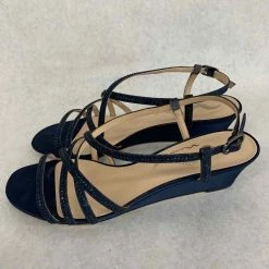 Something Blue Nina FEBE-YG Wedge Size 9 Satin/Glitter Navy