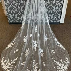 Something Blue Cathedral Ivory Tulle With Lace And Sequins Veil