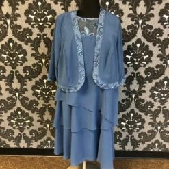 Something Blue Le Bos Women's Formal Chiffon Dusty Blue Size 22W W/ Jacket FORMAL/MOTHER'S DRESSES