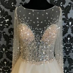 Something Blue WEDDING DRESSES Jasmine Size 8 Champagne Tulle And Sequin Long Sleeve Ballgown