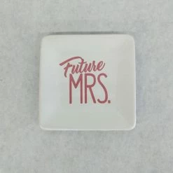 Something Blue Ring Dish Size 5"x5" Ceramic White/pink Square ACCESSORIES NEW ARRIVALS