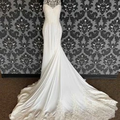 Something Blue Stella York Size 6 Ivory Chiffon Highneck A-Line