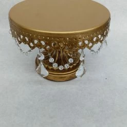 Something Blue Cake Stand Size 8"x5.5" Metal/Acrylic Gold Round CAKE ACCESSORIES