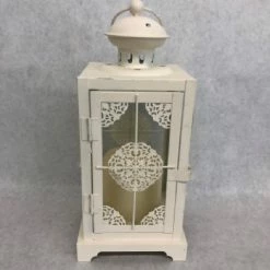 Something Blue Lantern Size 5"x10" Metal/LED Off White LANTERNS/BIRDCAGES DECOR