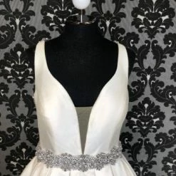 Something Blue Calla Blanche Size 12 Ivory Deep V Sleeveless Satin Ballgown WEDDING DRESSES