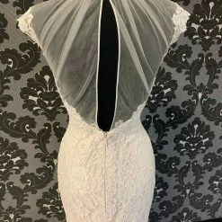 Something Blue Mikaella 2104 Wedding Dress Lace/Tulle Ivory/Nude Size 8 Sheath WEDDING DRESSES