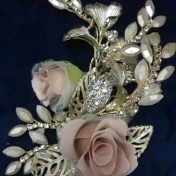 Something Blue Wedding Accessories Rhinestone Dusty Rose & Gold Size 4.5 In Hair Clip HAIR ACCESSORIES