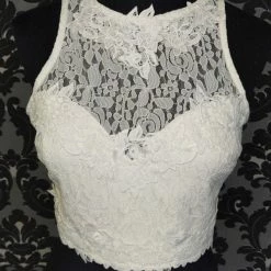 Something Blue Maniju 11208 Women's Prom Dress Lace Ivory Size L Highneck Thick