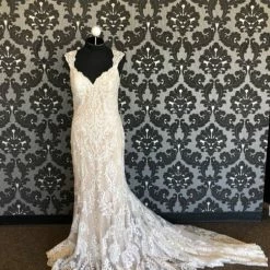 Something Blue Allure Romance 3153 Size 10 Ivory And Nude Lace Cap Sleeve Sheath