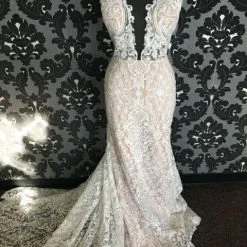 Something Blue Calla Blanche Women's Wedding Dress Lace Ivory/Champagne Size 12