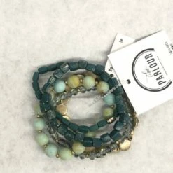 Something Blue Bracelet Stone/Beaded Teal/Gold Jewelry