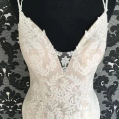 Something Blue Wedding AS IS Ti Adora Women's Wedding Dress Lace Ivory/Nude Size 12 Spaghetti