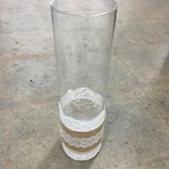 Something Blue Wedding DECOR Vase Glass/Burlap/Lace Clear/Beige/White Size 11.75" Cylinder VASES