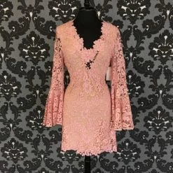 Something Blue Size 12 Blush Julian Chang Knee Lace Long Bell Sleeve FORMAL/MOTHER'S DRESSES