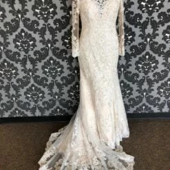 Something Blue Mori Lee Wedding Dress Lace/Beading Champagne Size 16 AS IS DISCOLORED ON LACE WEDDING DRESSES