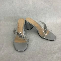 Something Blue Adrienne Vittadini AVENUE Size 10M Metallic/Beaded Silver Block Heel NEW ARRIVALS