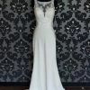 Something Blue Stacy's Wedding Dress Size 4 Crepe/Beaded Ivory Highneck Fit & Flare WEDDING DRESSES